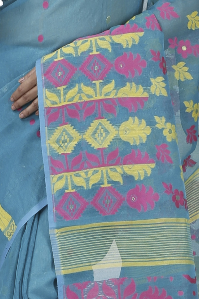 Dark Green Pure Cotton Urmila Jamdani Saree (1123)